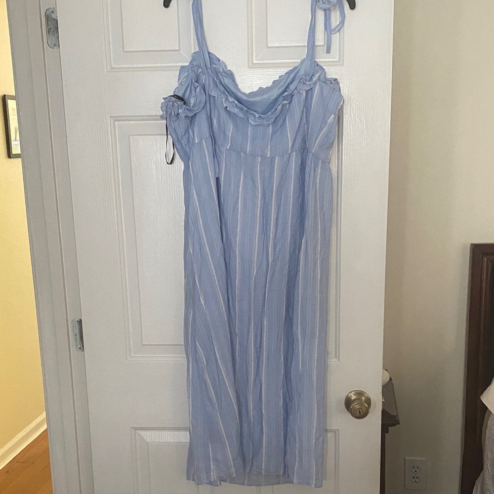 BCBG Sky Blue and White Striped Chemise